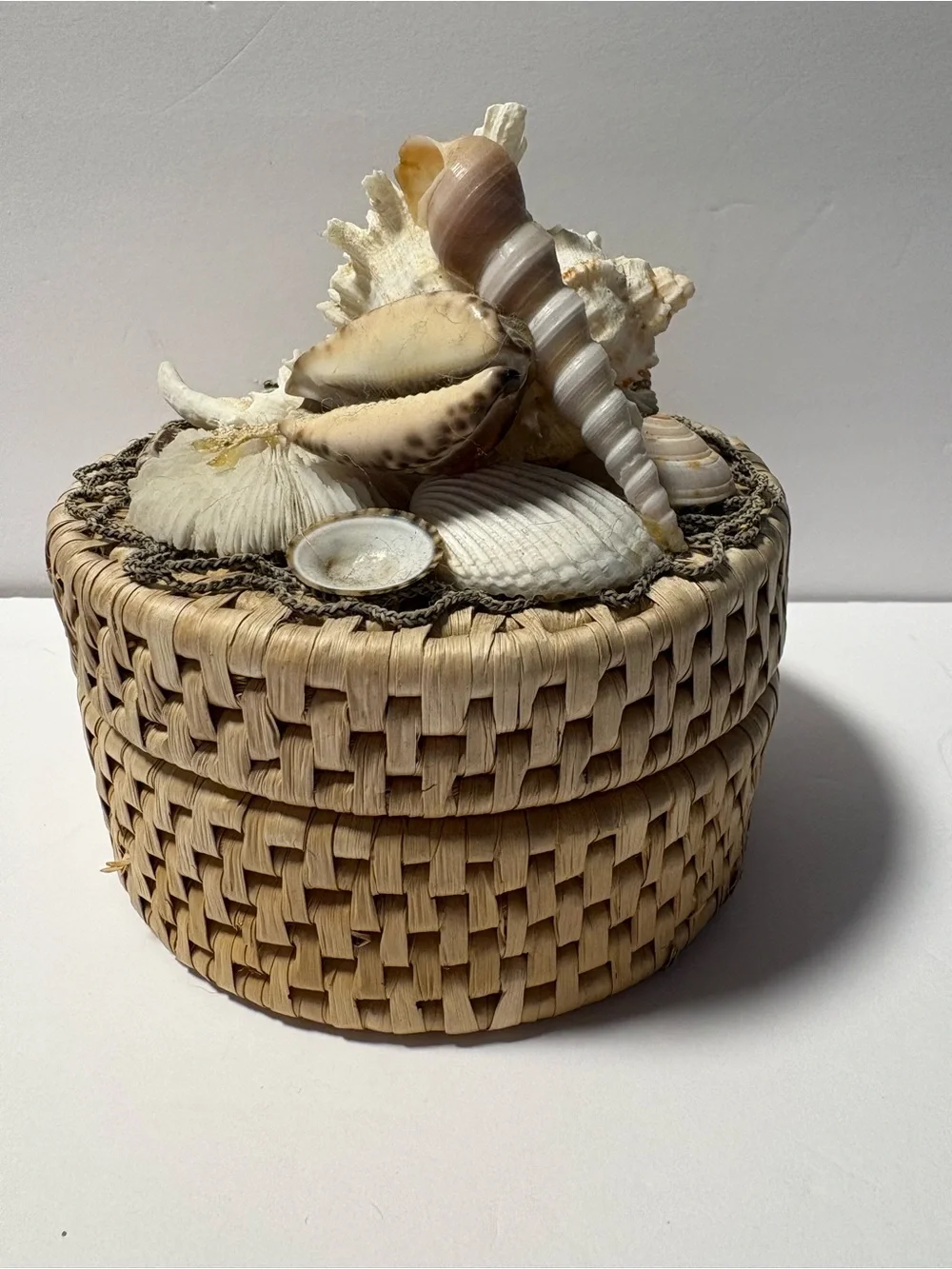 Natural Woven Shell coaster Box - Beige